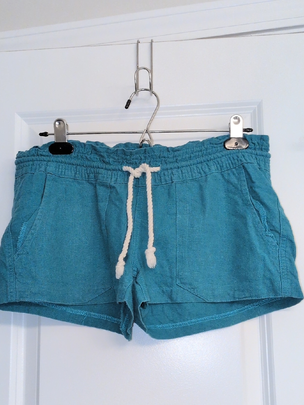 Roxy Teal Drawstring Linen Blend Shorts - Size Small